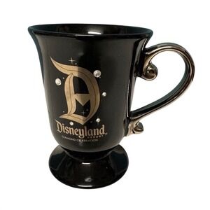 Disneyland Diamond Celebration Black Mug‎ with Gold D Logo Tall Footed Cup